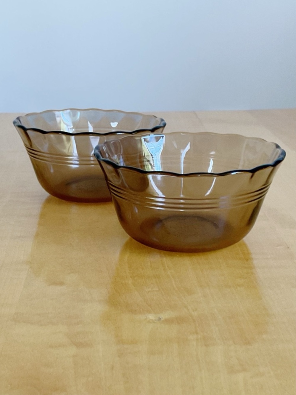 Vintage Pyrex Smoke Brown Custard Cups Set of 2 Scalloped 463 175ml